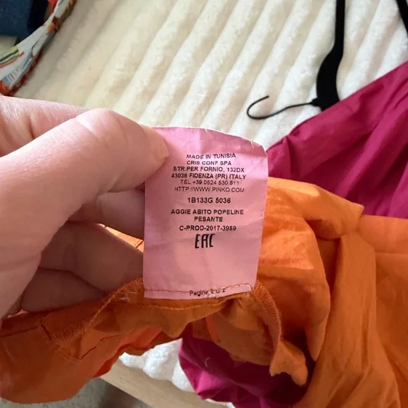 PINKO Aggie Colorblock Pink and Orange Tiered Dress - Picture 10 of 10